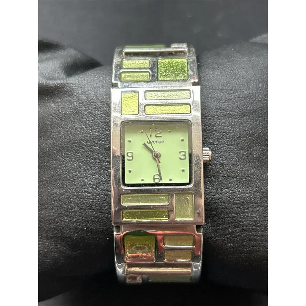 Avenue Silver Tone Green Dial Women’s Cuff Watch